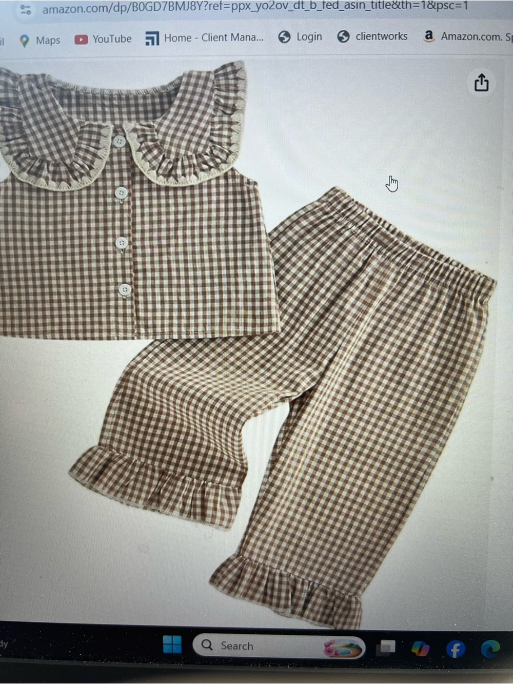 Children's Brown Gingham Set with Ruffle Collar - Picture 5 of 6